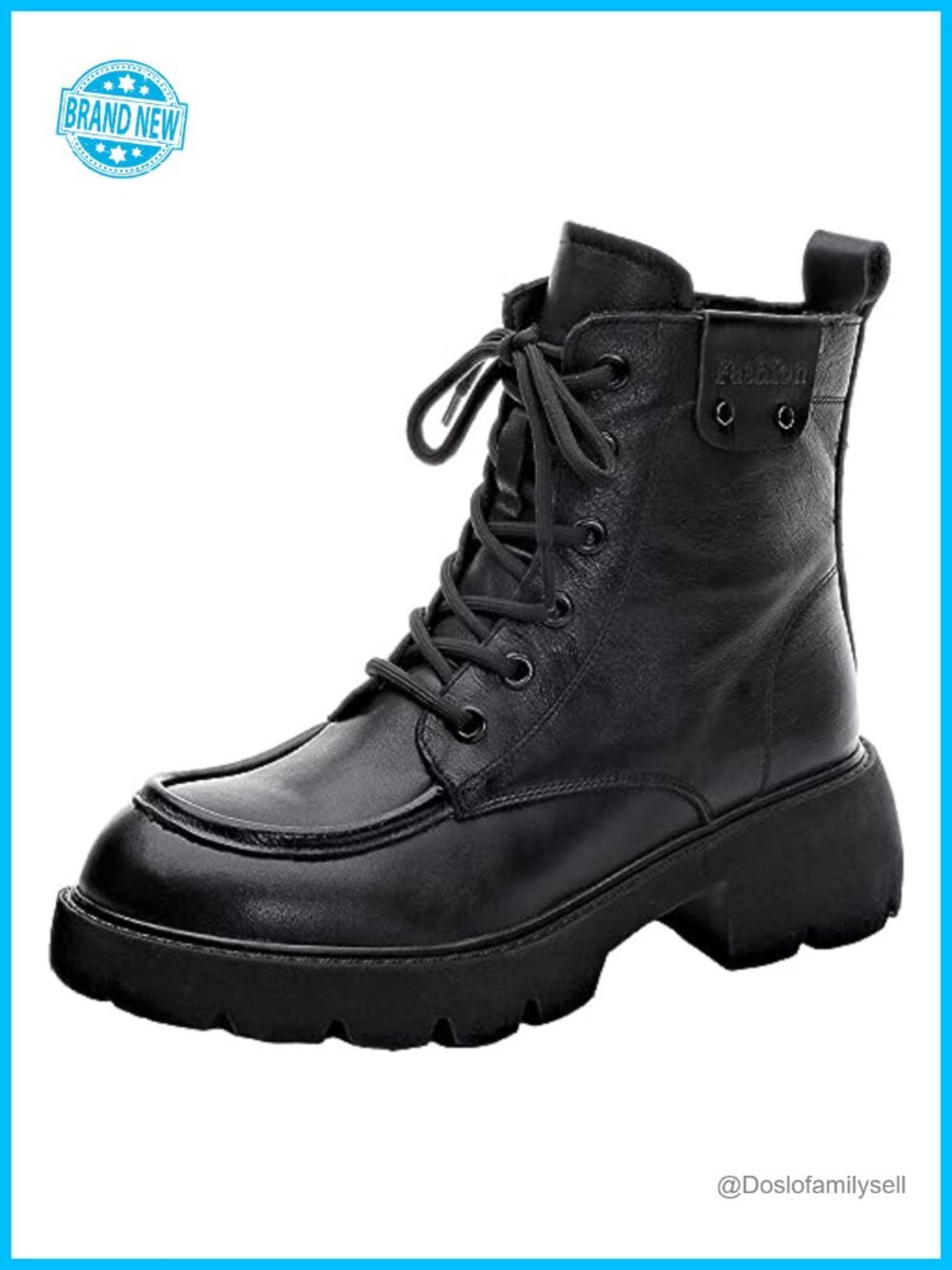 Genuine Leather Combat Boots Chunky Platform Ankle Booties Side Zip